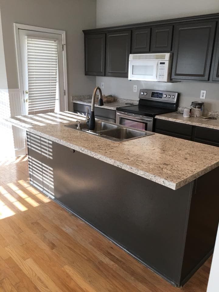 Cabinets painted with new finish